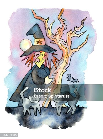 istock Full Moon Witch and Two Cats 173731316