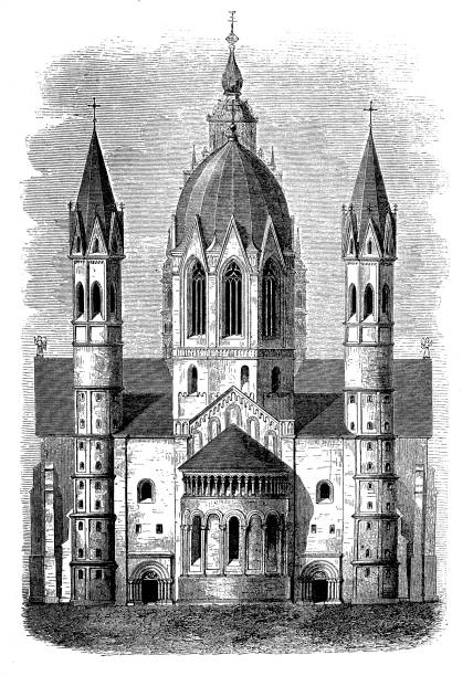 mainz katedrali'nin kapı manzarası - sainz stock illustrations