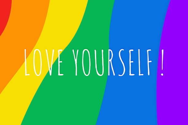 LGBTQI Gay Pride community. Multicolored rainbow flag Love yourself. LGBTQI Gay Pride community. Multicolored rainbow flag symbol of gay pride. Background, high resolution poster nyc pride parade stock illustrations