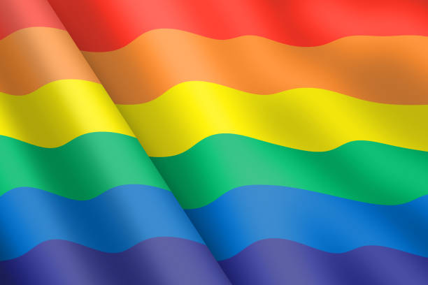 ilustraciones, imágenes clip art, dibujos animados e iconos de stock de bandera arco iris orgullo gay 3d ilustración ondulación del viento - nyc pride parade