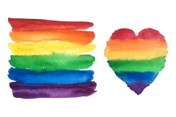 同性戀驕傲彩虹旗和心。lgbt社區符號水彩插圖 - 彩虹旗 插圖 幅插畫檔、美工圖案、卡通及圖標