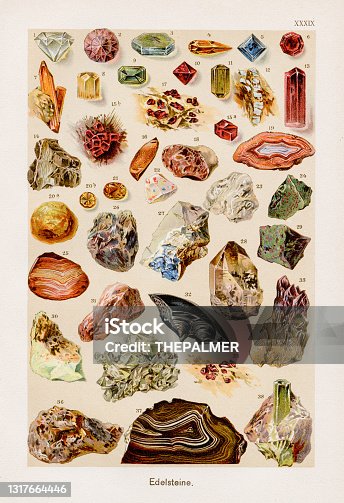 istock Gemstones and minerals Chromolithography 1899 1317664446