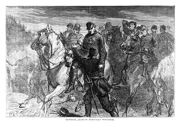 알번 잭슨 mortally 전쟁으로 부상당하고 질병을 얻은 군인들과 그 가족들을 - stonewall jackson stock illustrations