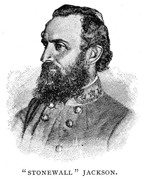 General Stonewall Jackson engraving 1895 Map from “A History of the United States for America  for Schools” 1895 stonewall jackson stock illustrations