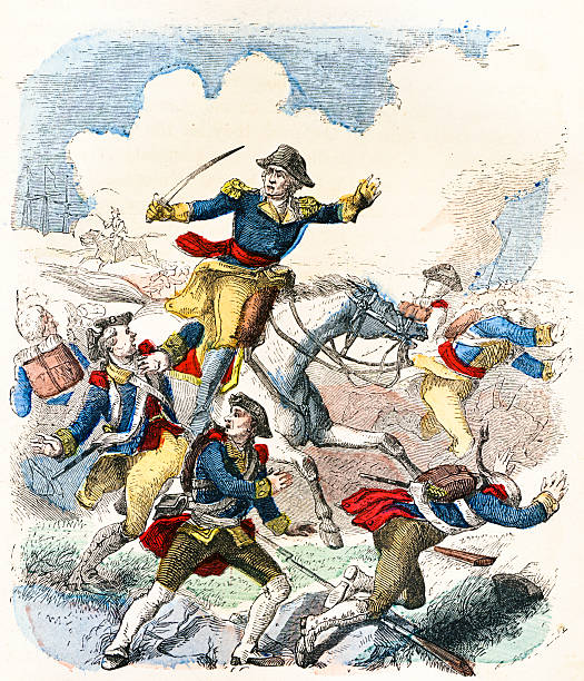 George Washington Rallies the Troops  american revolution stock illustrations
