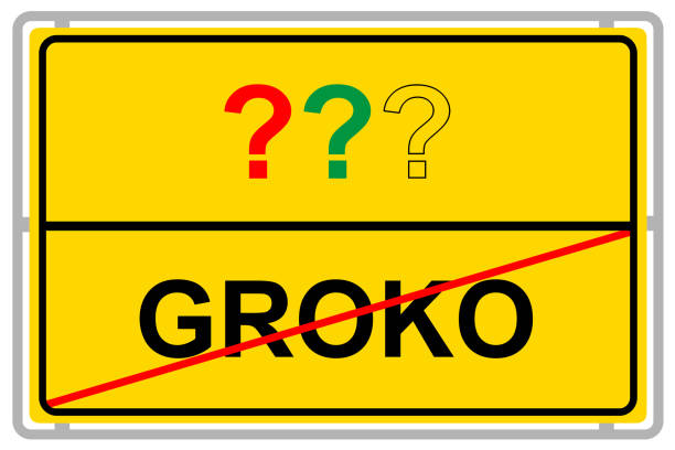 German Grand Coalition Groko and 3 question marks on yellow sign German Grand Coalition Groko and 3 question marks on yellow sign german social democratic party stock illustrations