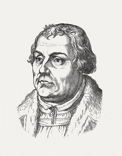 German reformator Martin Luther, wood engraving, published in 1871 vector art illustration