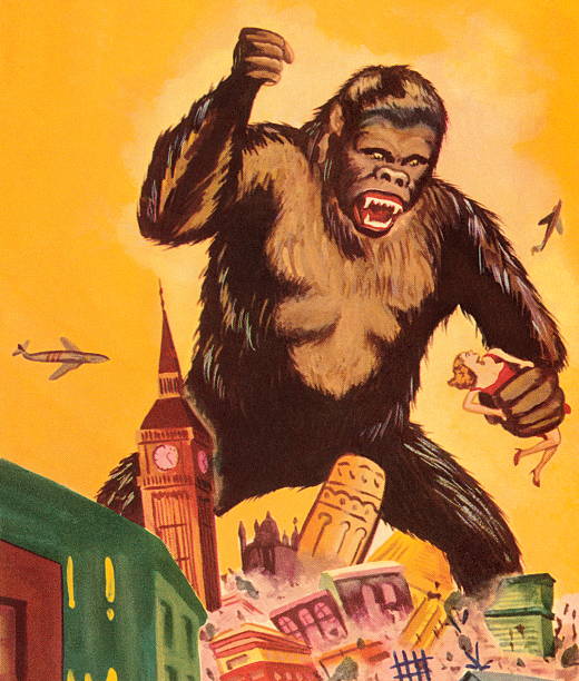 Giant Gorilla Destroying a City Giant Gorilla Destroying a City king kong monster stock illustrations