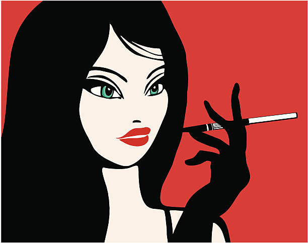 girl smoking in a bar vector art illustration