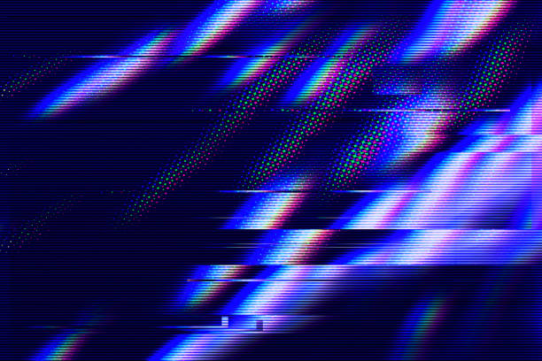 Glitch interlaced textured futuristic background Abstract blue, mint and pink background with interlaced digital glitch and distortion effect. Futuristic cyberpunk design. Retro futurism, webpunk, rave 80s 90s cyberpunk aesthetic techno neon colors people backgrounds stock illustrations