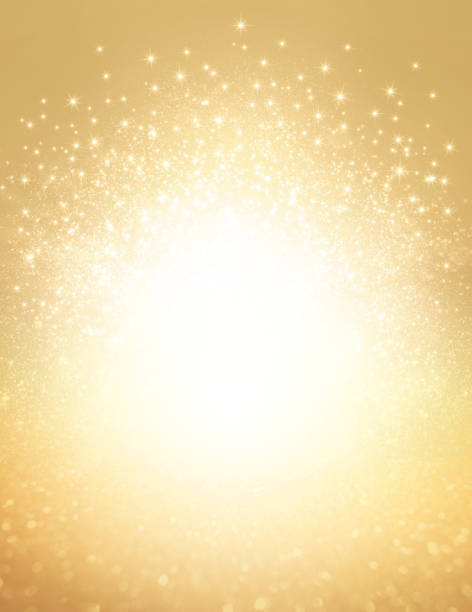 Glitter gold explosion background Glitters and stars exploding on a shiny gold background - Festive material anniversary backgrounds stock illustrations