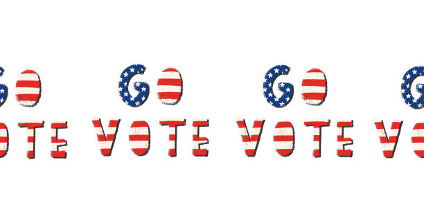 Go vote seamless border. Hand drawn lettering with American flag texture. USA elections Inspiration Go vote seamless border. Hand drawn lettering with American flag texture. USA elections Inspiration For banners, cards, posters, footer, header, divider, ribbon voting borders stock illustrations