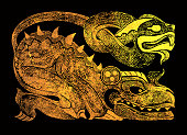 istock Gold Ehecatl (Aztec mythology character) on black background 1132484394