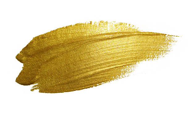 Gold paint brush stroke. Gold paint brush stroke. Abstract gold glittering textured art illustration. lacquered stock illustrations