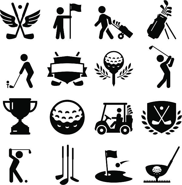 ilustraciones, imágenes clip art, dibujos animados e iconos de stock de iconos de golf de la serie black - golf