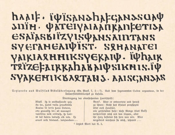 bildbanksillustrationer, clip art samt tecknat material och ikoner med gotisk bibel (codex argenteus, 4: e århundradet), textprov, faksimil, 1897 - uppsala