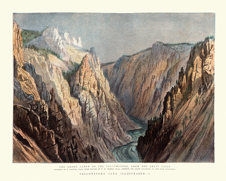 Vintage illustration of Grand Canyon of the Yellowstone, From the Great falls, 19th Century