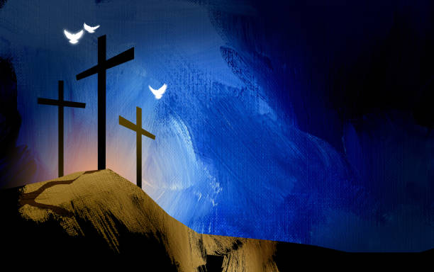 Graphic Christian crosses of Jesus with spiritual doves background  good friday stock illustrations