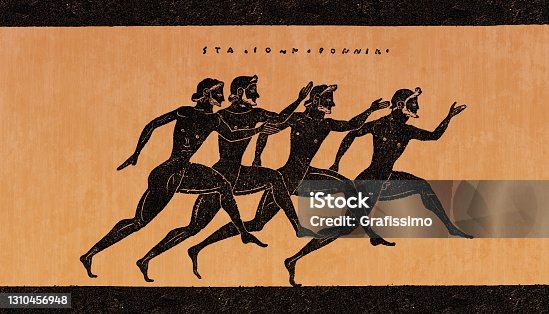 istock Greek vase showing athletes running a race in Olympia Greece 1310456948