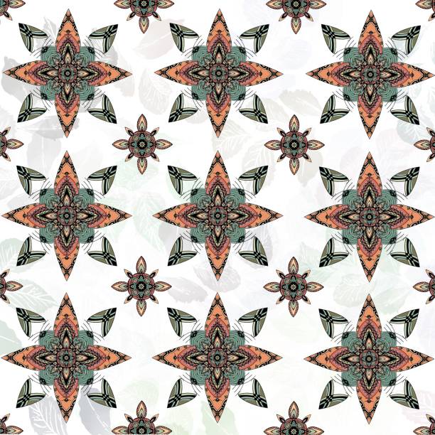 Green and orange flower mandala pattern vector art illustration