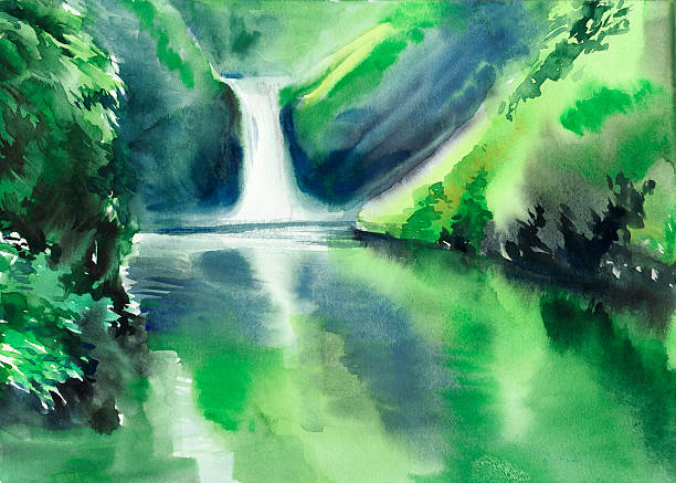 Green waterfall vector art illustration
