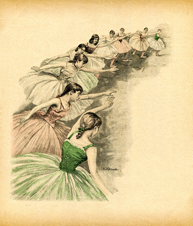 Group of girls dancing ballet at class 1893
Original edition from my own archives
Source : Zur guten Stunde 1893