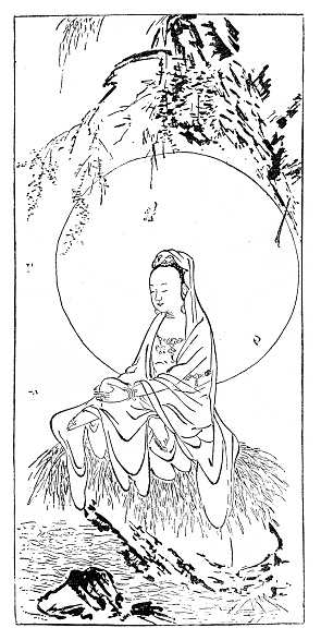Illustration of a Guanyin, Guan Yin or Kuan Yin is the most commonly used Chinese translation of the bodhisattva known as Avalokiteśvara