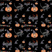 istock Halloween, black seamless pattern 1360213845