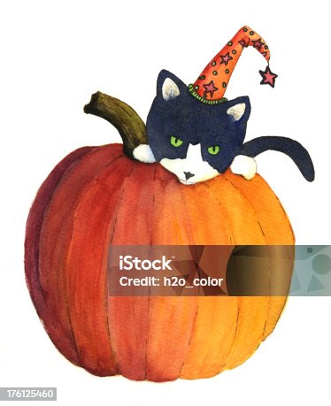 istock Halloween Cat with Pumpkin 176125460