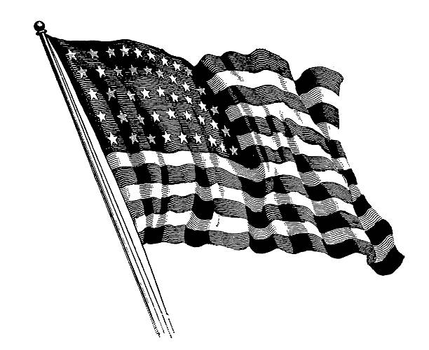 hand drawn black waving us flag graphic - 美國國旗 插圖 幅插畫檔、美工圖案、卡通及圖標