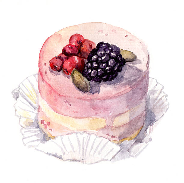 ilustrações de stock, clip art, desenhos animados e ícones de mão pintada sobremesas de bolo com bagas - serving a slice of cake