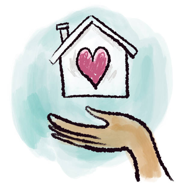 Hand with house drawing vector art illustration
