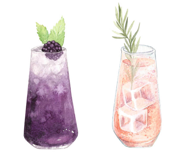Hand-drawn watercolor illustration of cocktail Hand-drawn watercolor illustration of cocktail isolated on white background. Fresh summer drinks. Perfect for postcards, peper, banner, poster,invitation, wallpaper. cocktail drawings stock illustrations