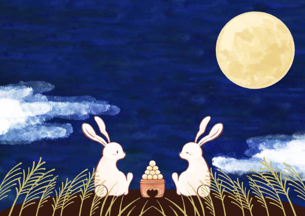 ilustrações de stock, clip art, desenhos animados e ícones de handwritten moon see illustration watercolor 15 nights full moon supermoon rabbit dumpling background material - supermoon