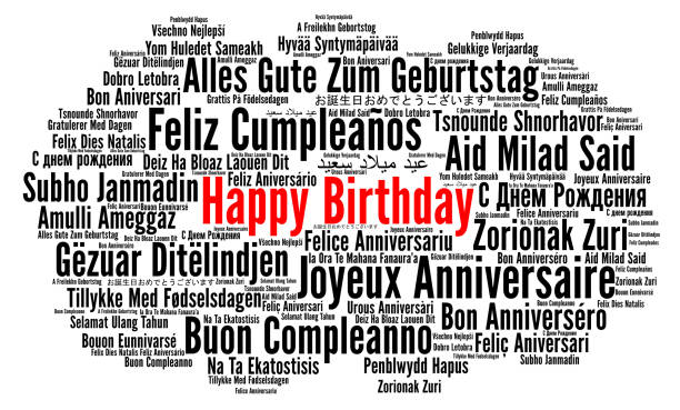 Happy Birthday in different languages word cloud  happy birthday in danish stock illustrations