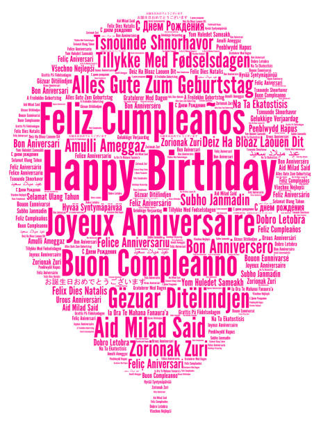 Happy Birthday in different languages word cloud  happy birthday in danish stock illustrations