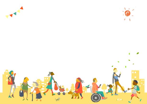 ilustrações de stock, clip art, desenhos animados e ícones de happy people illustration, diversity, equality and peace - wheelchair street happy