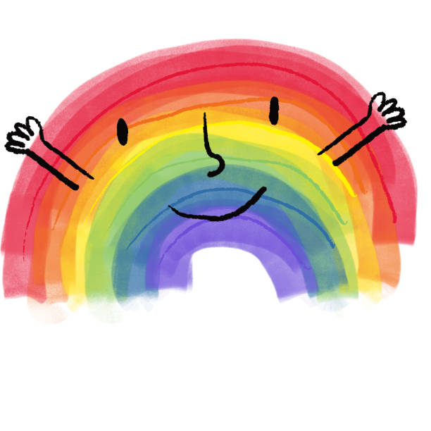 Happy rainbow Happy rainbow with arms out for hug drawing kathrynsk stock illustrations