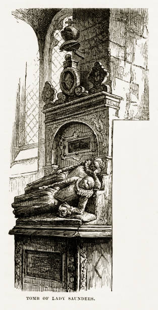 bildbanksillustrationer, clip art samt tecknat material och ikoner med hatfield, grav lady saunders, hertfordshire, england viktorianska gravyr, 1840 - hatfield