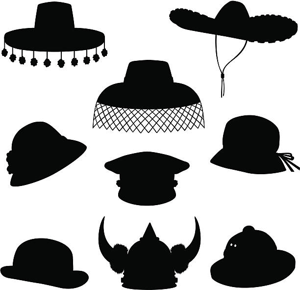 шапки силуэты - silhouette of a sombreros stock illustrations.