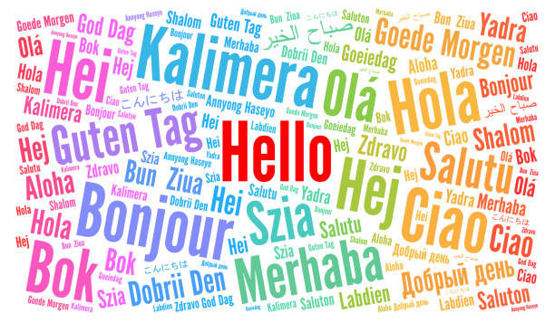 merhaba farklı dillerde kelime bulut - lisan stock illustrations