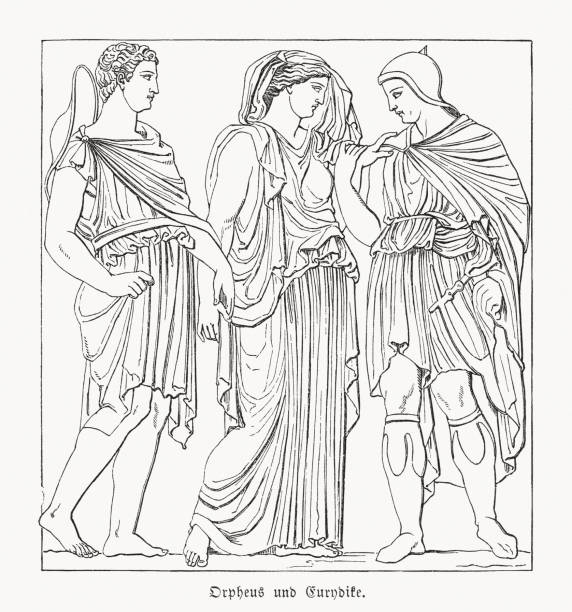 bildbanksillustrationer, clip art samt tecknat material och ikoner med hermes, eurydice och orpheus, grekisk mytologi, trägravyr, publicerad 1868 - orfeus
