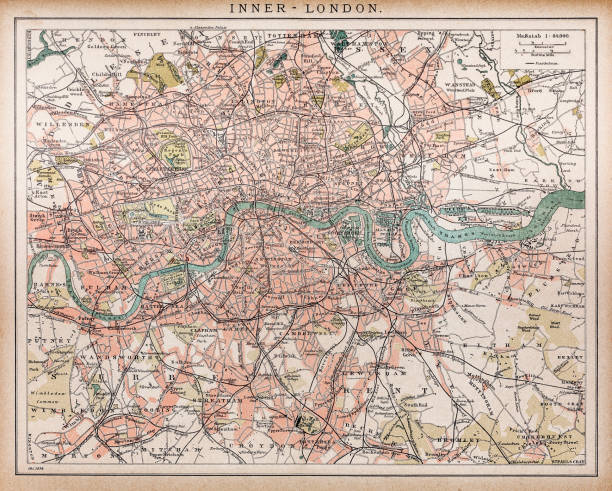 historic map of london (18th century) - chelsea 幅插畫檔、美工圖案、卡通及圖標