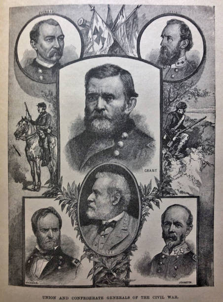 History of the United States - Union and Confederate Generals of the Cival War - illustration From Barness Primary History of the United States published in 1885 stonewall jackson stock illustrations