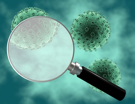Hivvirus Helpt Ziekte Test Idee Met Vergrootglas Stockvectorkunst ...