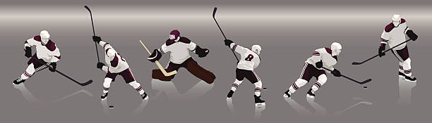 hockey players six hockey players in various action poses. hockey goalie stick stock illustrations
