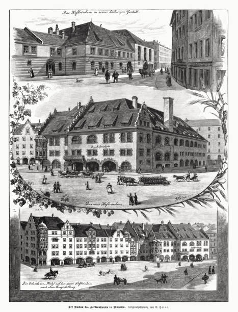 Hofbräuhaus am Platzl, Munich, Bavaria, Germany, wood engraving, published 1897 vector art illustration