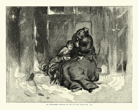 Homeless Mother And Child On Streets Of Victorian London 19th Century ...