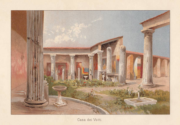 illustrazioni stock, clip art, cartoni animati e icone di tendenza di casa del vettier, pompei, cromotografo, pubblicato nel 1896 - pompei