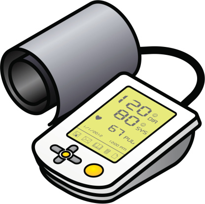 A blood pressure tester with an inflatable cuff. 